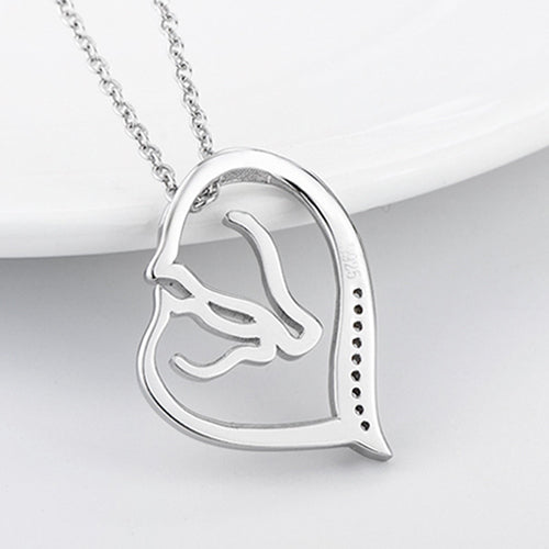 Real 925 Sterling Silver Pendant Necklace Horse's Heads Micro-Inlay Zircon Wedding