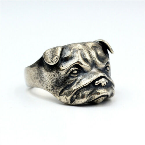 Real Solid 925 Sterling Silver Ring Animals Dog Bulldog Gothic Punk Jewelry Size 8 9 10 11