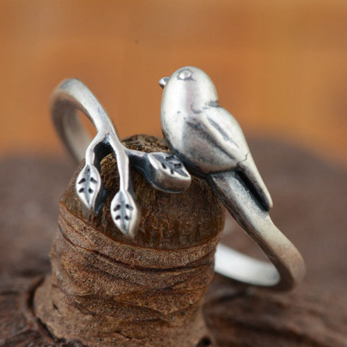 Women's Real 925 Sterling Silver Ring Bird Twig Adjustable Size 7 8 9