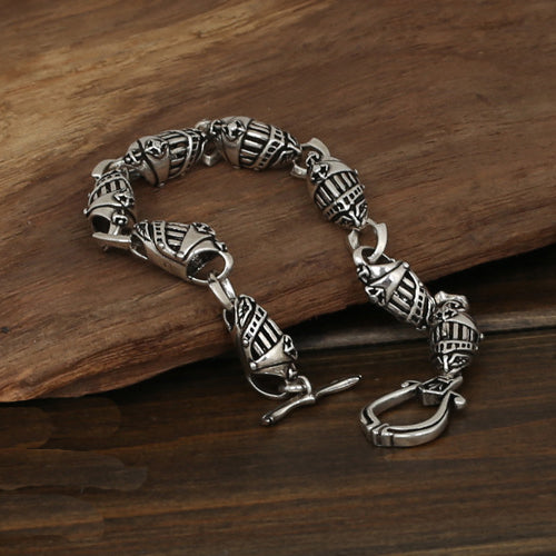 Men's Solid 925 Sterling Silver Bracelet Link Helmets Chain Jewelry 8.3"