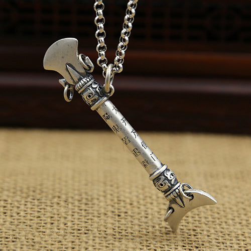 Solid 990 Sterling Silver Pendant Lunar Tooth Spade Weaponry Jewelry