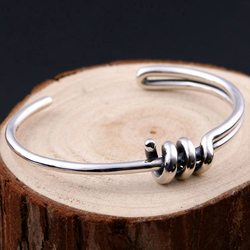 Real Solid 925 Sterling Silver Cuff Bracelet Bangle Spiral Braided Simple Fashion Jewelry