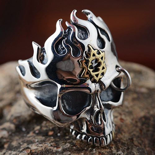 Real Solid 925 Sterling Silver Ring Hexagram Skeletons Skulls Devils Gothic Jewelry Size 8 9 10 11 12