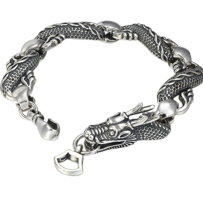 Real Solid 925 Sterling Silver Bracelets Link Whole Dragon Animals Hook Punk Jewelry 9.1"