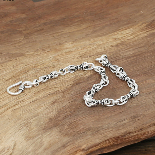 Men's Solid 925 Sterling Silver Bracelet Link Chain Loop Vajra Jewelry