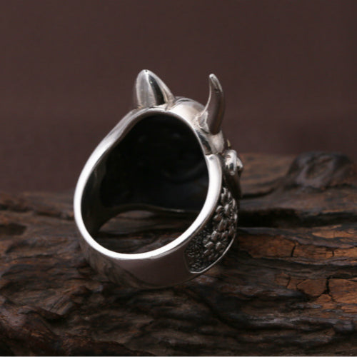 Real Solid 925 Sterling Silver Ring Prajna Mask Devil Sakura Gothic Jewelry Size 8 9 10 11