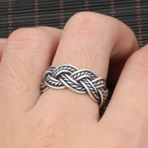 Real Solid 925 Sterling Silver Ring Braided Twisted Punk Jewelry Open Size 8 9 10