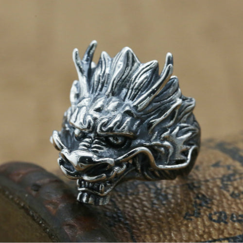 Real Solid 925 Sterling Silver Ring Animals Dragon King Punk Jewelry Open Size 8 9 10 11