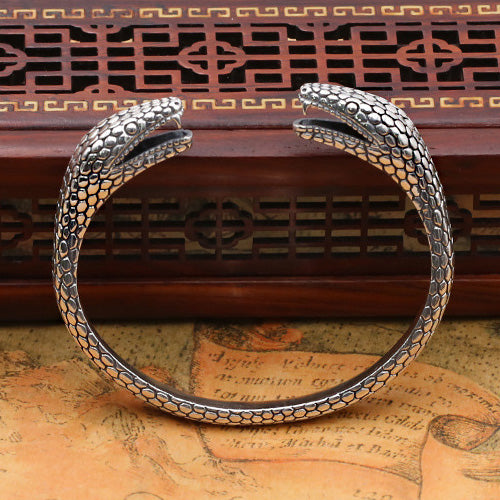Men's Real Solid 925 Sterling Silver Cuff Bracelet Bangle Snake Animals Punk Jewelry