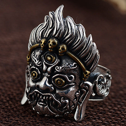 Huge Real Solid 925 Sterling Silver Ring Skulls Devil Gothic Jewelry Open Size 9 10 11