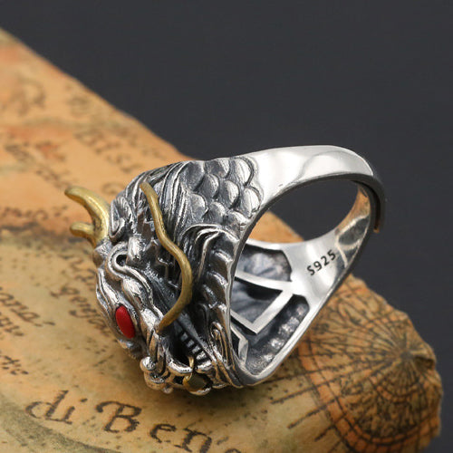 Real Solid 925 Sterling Silver Ring Animals Dragon King Punk Jewelry Open Size 9-13