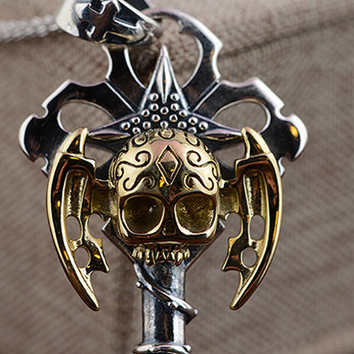 925 Sterling Silver Pendant Skull Goth Key Jewelry
