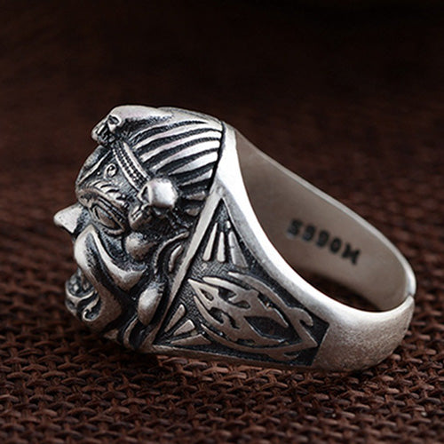 Real Solid 990 Sterling Pure Silver Ring Warrior Skeletons & Skulls Punk Jewelry Adjustable Size 8 9 10