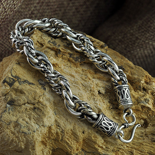 Real Solid 925 Sterling Silver Bracelet Link Chain Braided Loop Thick Jewelry 7.1" - 8.7"