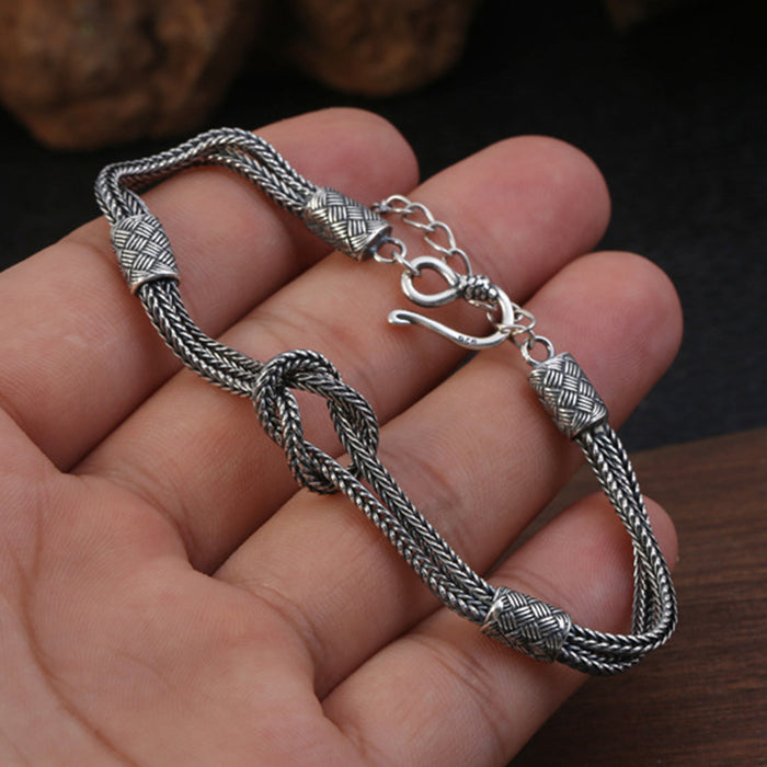 Real Solid 925 Sterling Silver Bracelet Link Braided Knotted Fashion Punk Jewelry 7.1'' - 8.3"