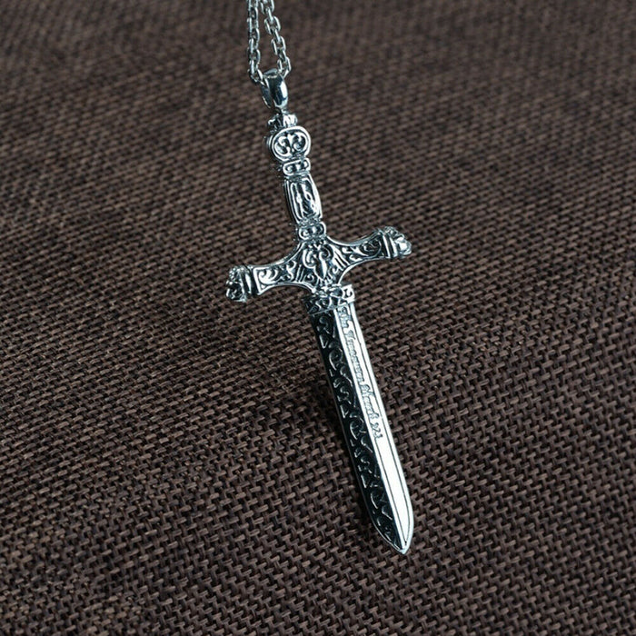 Men’s Real Solid 925 Sterling Silver Pendants Sword Cross Fashion Carved
