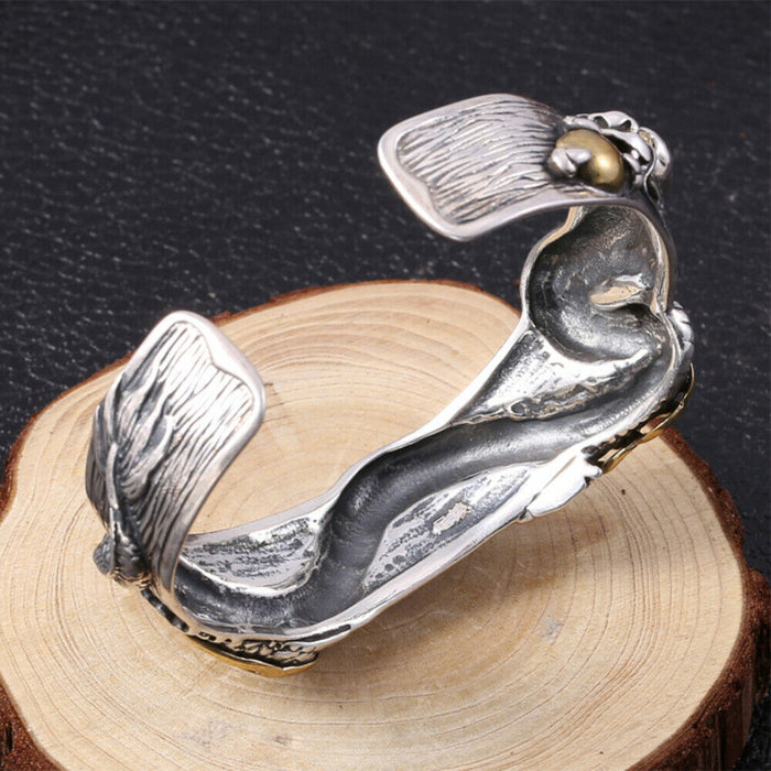 Men's Huge Heavy Real Solid 925 Sterling Silver Cuff Bracelet Animals Dragon Open Bangle