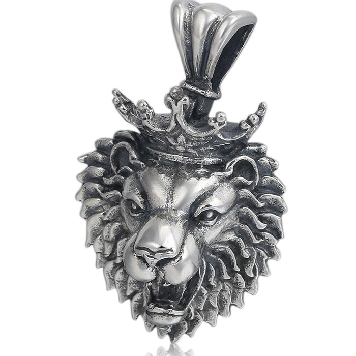Men's Women's Real Solid 925 Sterling Silver Pendants Lion King Animal Crown