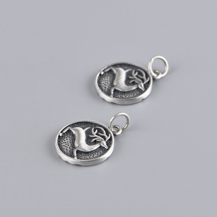 Men’s Women's Real Solid 925 Sterling Silver Pendants Deer Animal Fashion Round