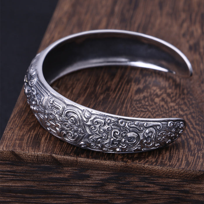 Real Solid 925 Sterling Silver Cuff Bracelet Bangle Wealth Mythical Beast Animals Punk Jewelry