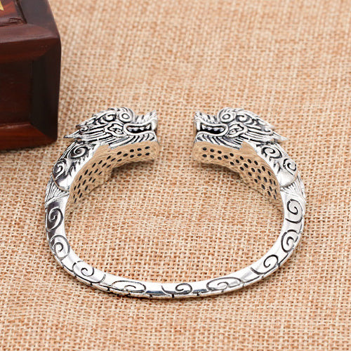 Men's Real Solid 925 Sterling Silver Cuff Bracelet Bangle Animals Dragon Punk Jewelry
