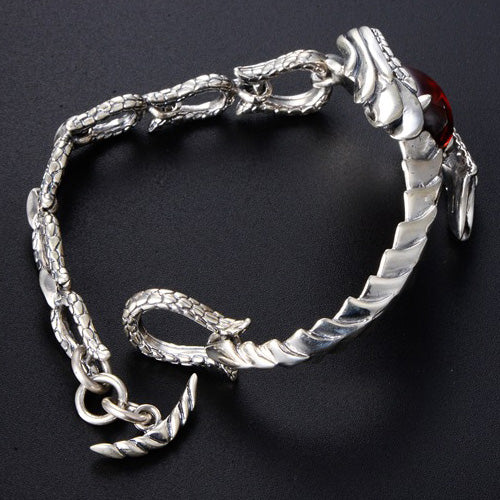 Real Solid 925 Sterling Silver Bracelet Link Animals Scorpion Garnet Punk Jewelry 7.1"
