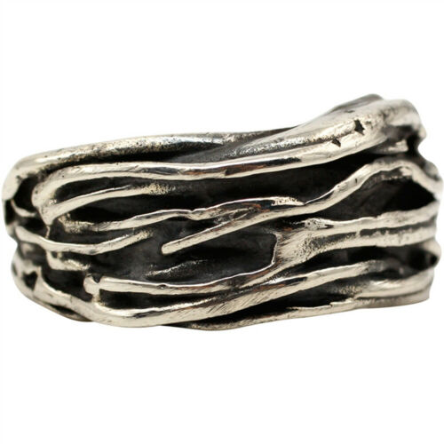 Men's Real Solid 925 Sterling Silver Ring Tree Branch Irregular Line Punk Jewelry Open Size 7-11