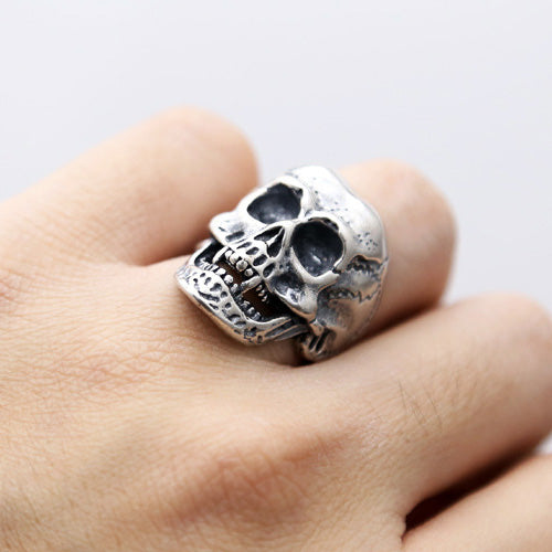 Real Solid 925 Sterling Silver Ring Skeletons Skulls Gothic Punk Jewelry Open Size 9-11