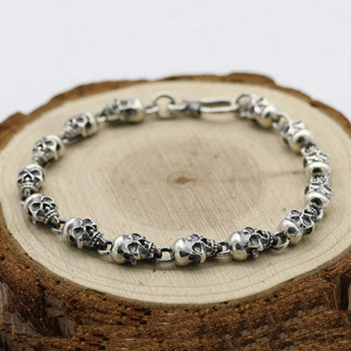 Men‘s Real 925 Sterling Silver Bracelet Link Chain Skulls Womens 6.3" - 8.7"