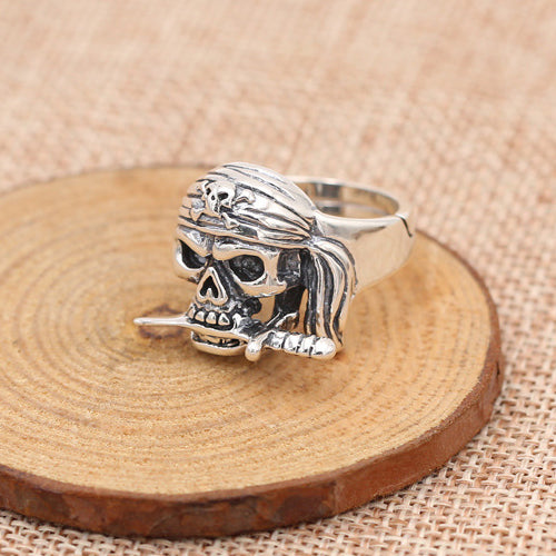 Real Solid 925 Sterling Silver Ring Skeletons Skulls Pirate Gothic Jewelry Open Size 8 9 10 11