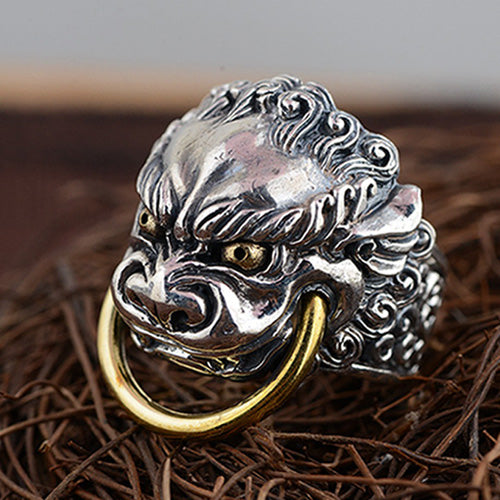 Real Solid 925 Sterling Silver Ring Animals Beast King Punk Jewelry Open Size 8 9 10 11