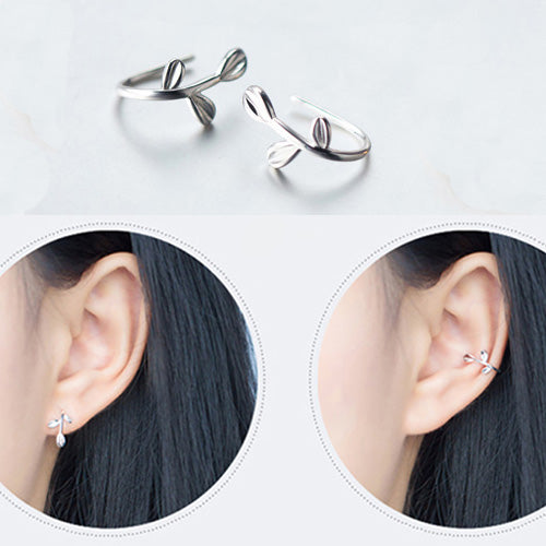 Women's Solid 925 Sterling Silver Ear Stud Earrings Gold Twig Leaf Jewelry Gift