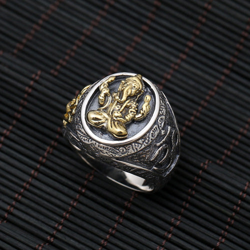Real Solid 925 Sterling Silver Ring Elephant Animals Ganesha Jewelry Flower Size 8 9 10 11