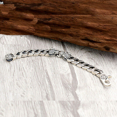 Huge Heavy Men's Solid 925 Sterling Silver Bracelet Cuban Link Chain Leopard Animals Punk Jewelry 8.3" - 9"