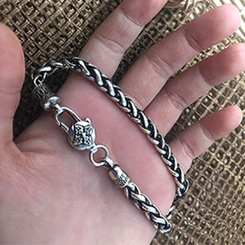 Real Solid 925 Sterling Silver Bracelet Bangle Link om mani padme hum Braided Jewelry