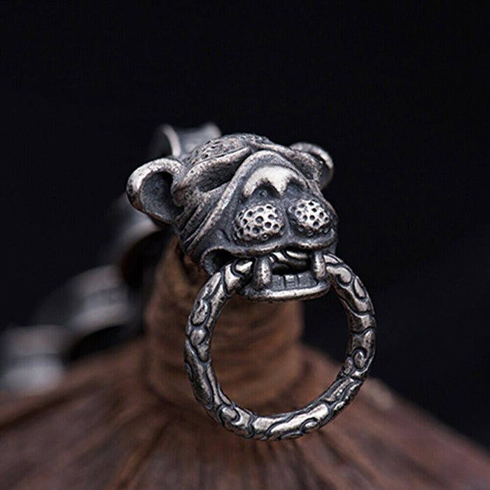 Men's Real Solid 925 Sterling Silver Bracelets Animals Bulldog Oval Loop OT-Buckle Punk Jewelry 8.9"