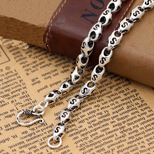Real Solid 925 Sterling Silver Hollow Heart Knot Chain Men Necklace18"-26"