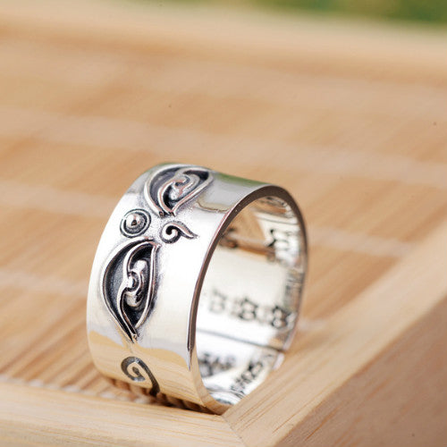 Real Solid 925 Sterling Silver Ring Buddha's Face Lection Band Luck Jewelry Open Size 7-10