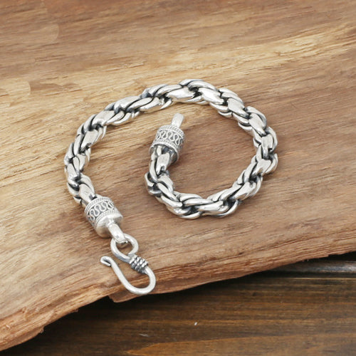 Men's Solid 925 Sterling Silver Bracelet Link Chain Braided Loop Chain Jewelry