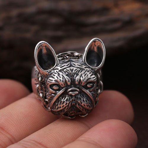 New Real Solid 925 Sterling Silver Ring Animals Bulldog Punk Jewelry Open Size 9-11
