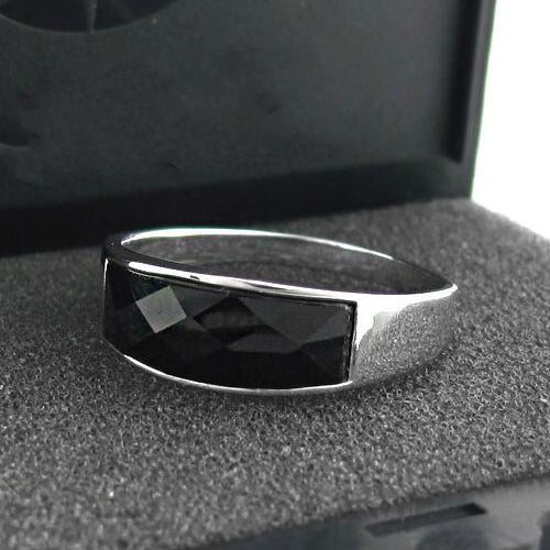 Real 925 Sterling Silver Ring Black Agate Men's Size 7 8 9 10 11