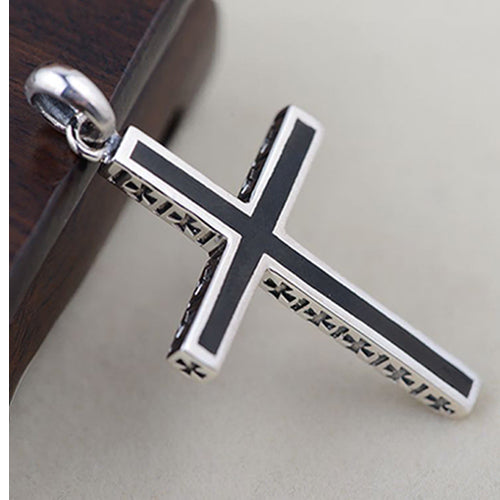 Solid 925 Sterling Silver Pendant Cross Black Jewelry