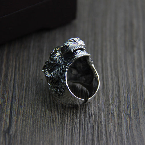 Real Heavy Solid 925 Sterling Silver Ring Animals Wolf Head Punk Jewelry Open Size 9-11