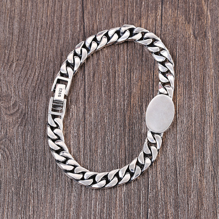Men's Real Solid 925 Sterling Silver Black Agate Bracelet Cuban Link Chain Jewelry 7.9"