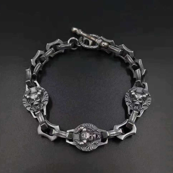 Real Solid 925 Sterling Silver Bracelets Skulls Dragon Dog Animals Punk Jewelry 7.9"- 9.4"