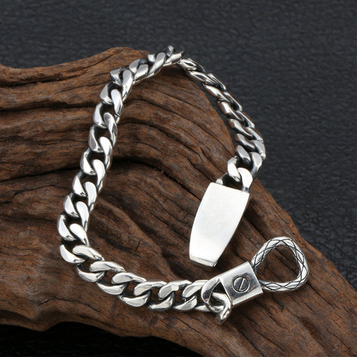 Real Solid 925 Sterling Silver Bracelet Link Miami Cuban Chain Hook-Buckle Punk Jewelry 7.5"