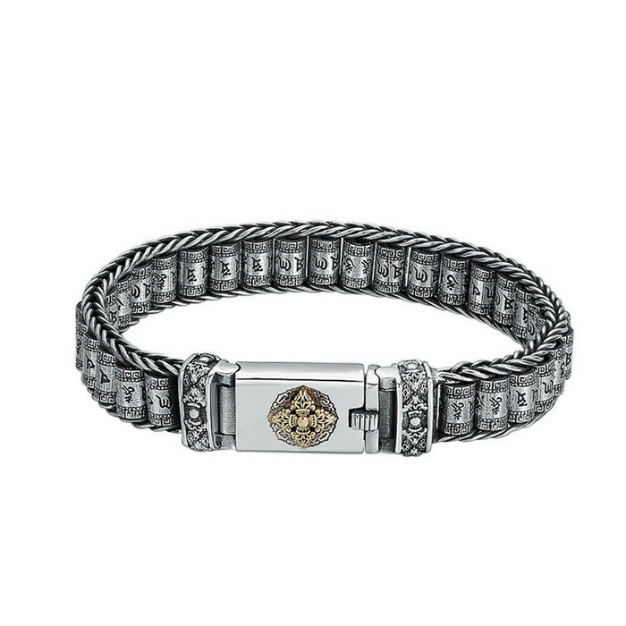 Real Solid 925 Sterling Silver Bracelet Vajra Om Mani Padme Hum Braided Jewelry 7.1"7.9"