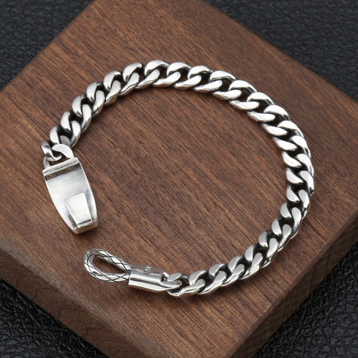 Real Solid 925 Sterling Silver Bracelet Link Miami Cuban Chain Hook-Buckle Punk Jewelry 7.5"