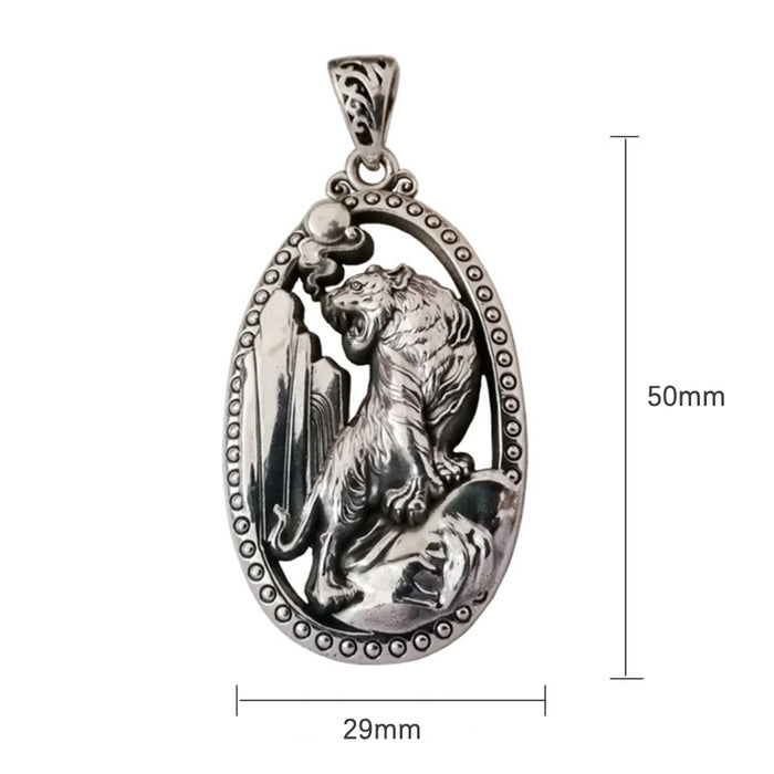 Men’s Women‘s Real Solid 999 Sterling Silver Pendants Tiger King Animal Fashion
