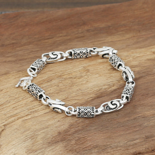 Men's Solid 925 Sterling Silver Bracelet Link Chain Knot Dragon Scale Jewelry